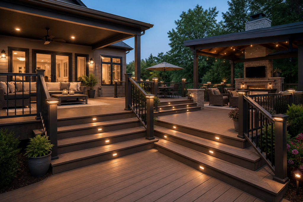 Evening deck with stair lights
